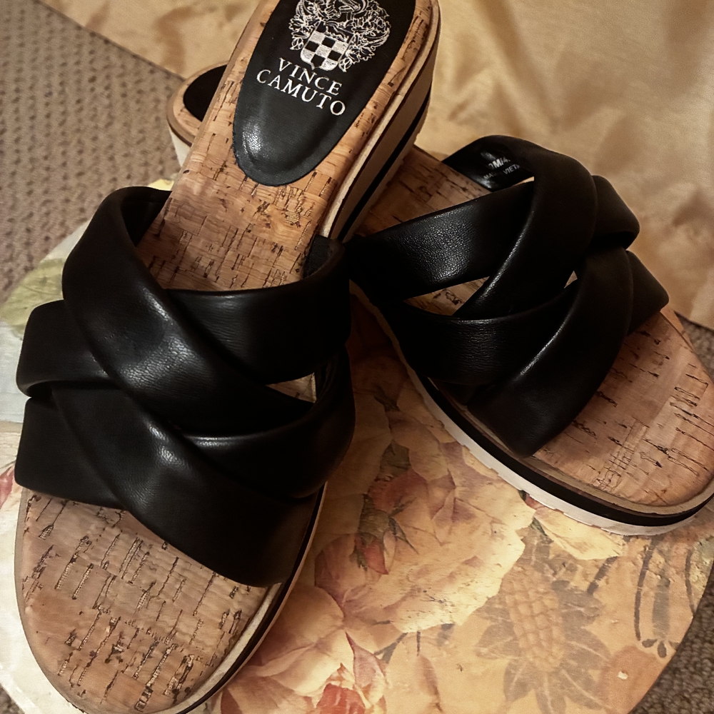 Vince Camuto Black Cork Sandals